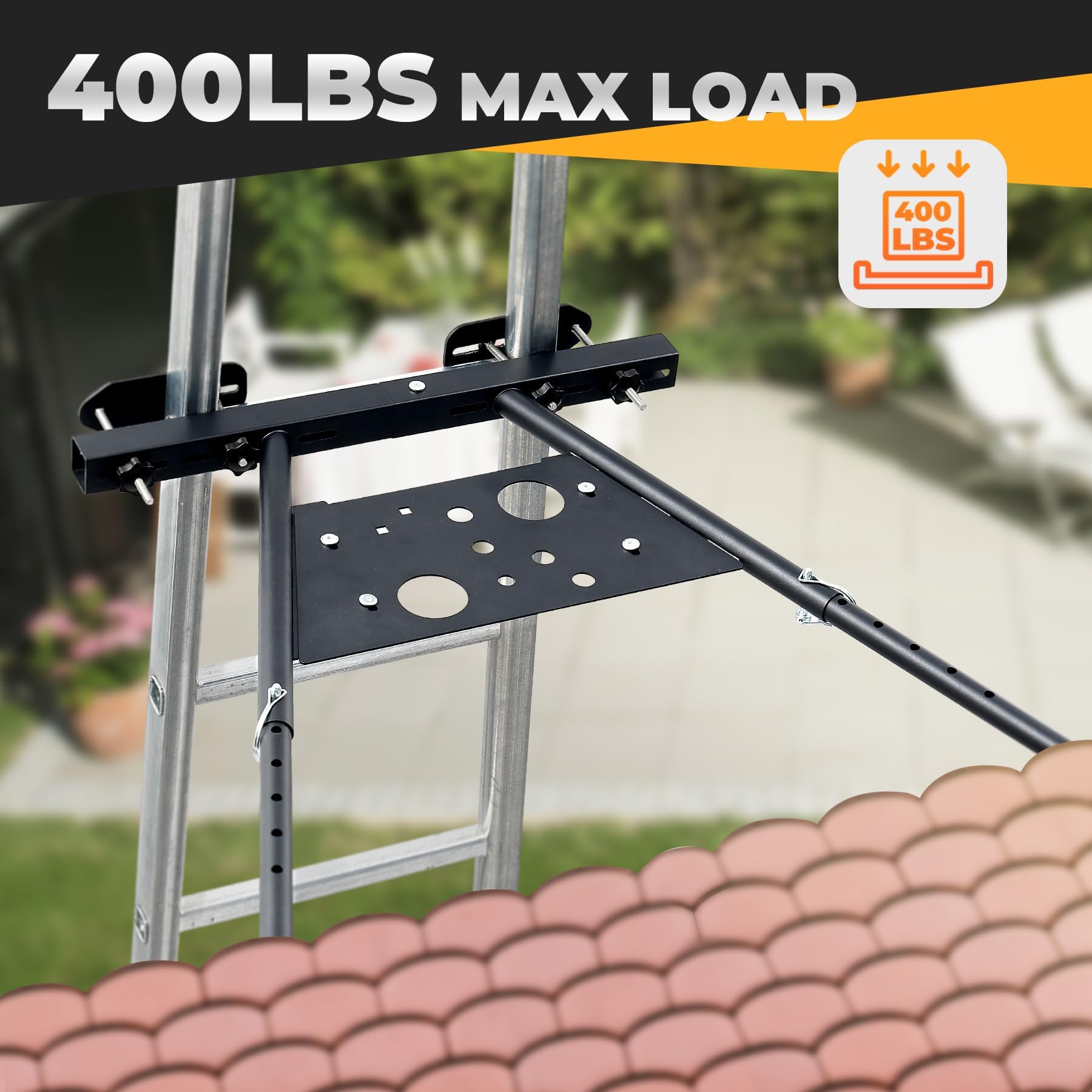 LeiterstabilisatorLeiterstabilisator für Dachrinne&Dacharbeiten, Verstellbar Leiterstütze 50-75 cm (136 kg Tragkraft) mit Werkzeugablage&rutschfesten Gummifüßen für maximale Sicherheit und Stabilität