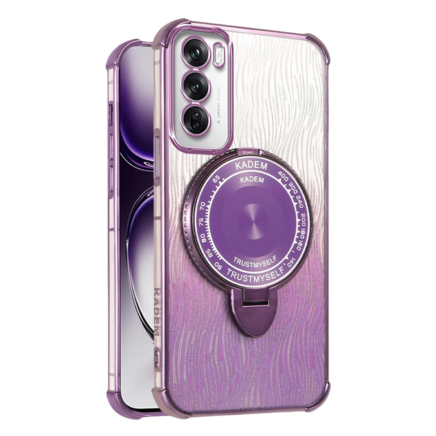 TPU Case for Oppo Reno 12 Pro Cover, Luxury Shockproof Slim with Makeup Mirror Case with Metal Kickstand [Support Magnetic Car Holder] Compatible with Oppo Reno 12 Pro Case for Woman (Purple)