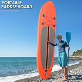 TLSUNNY Tabla de remo inflable de 10 x 30 pulgadas, tabla de remo de 3 aletas con accesorios completos de SUP para todos los niveles de habilidad, bomba de mano portátil de dos vías y bolsa de transporte, para yoga, pesca, 400 libras (naranja)