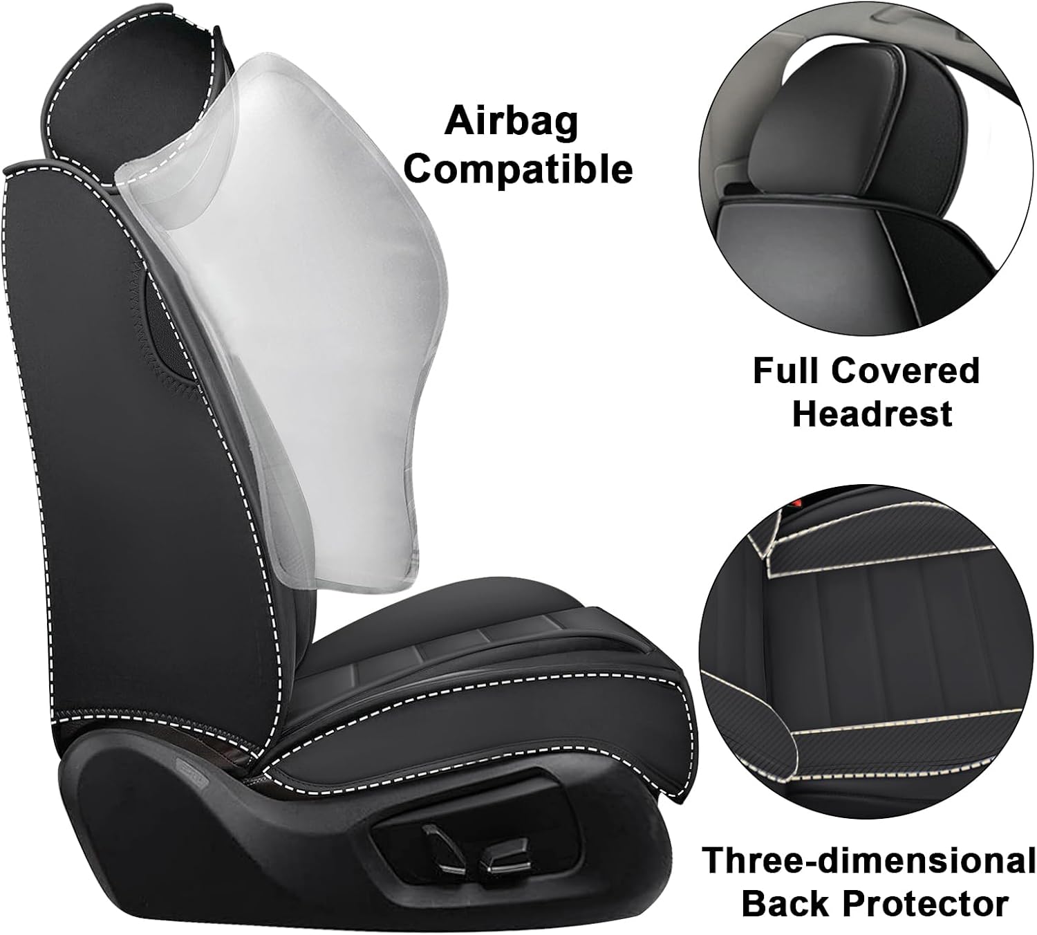 2 Front Seat Covers for Mitsubishi Outlander 2004-2026, Breathable Car Seat Covers,Anti-Slip Waterproof Car Seat Protectors with Airbag,Auto Vehicle Cushion with Storage Pockets (Standard,Black)