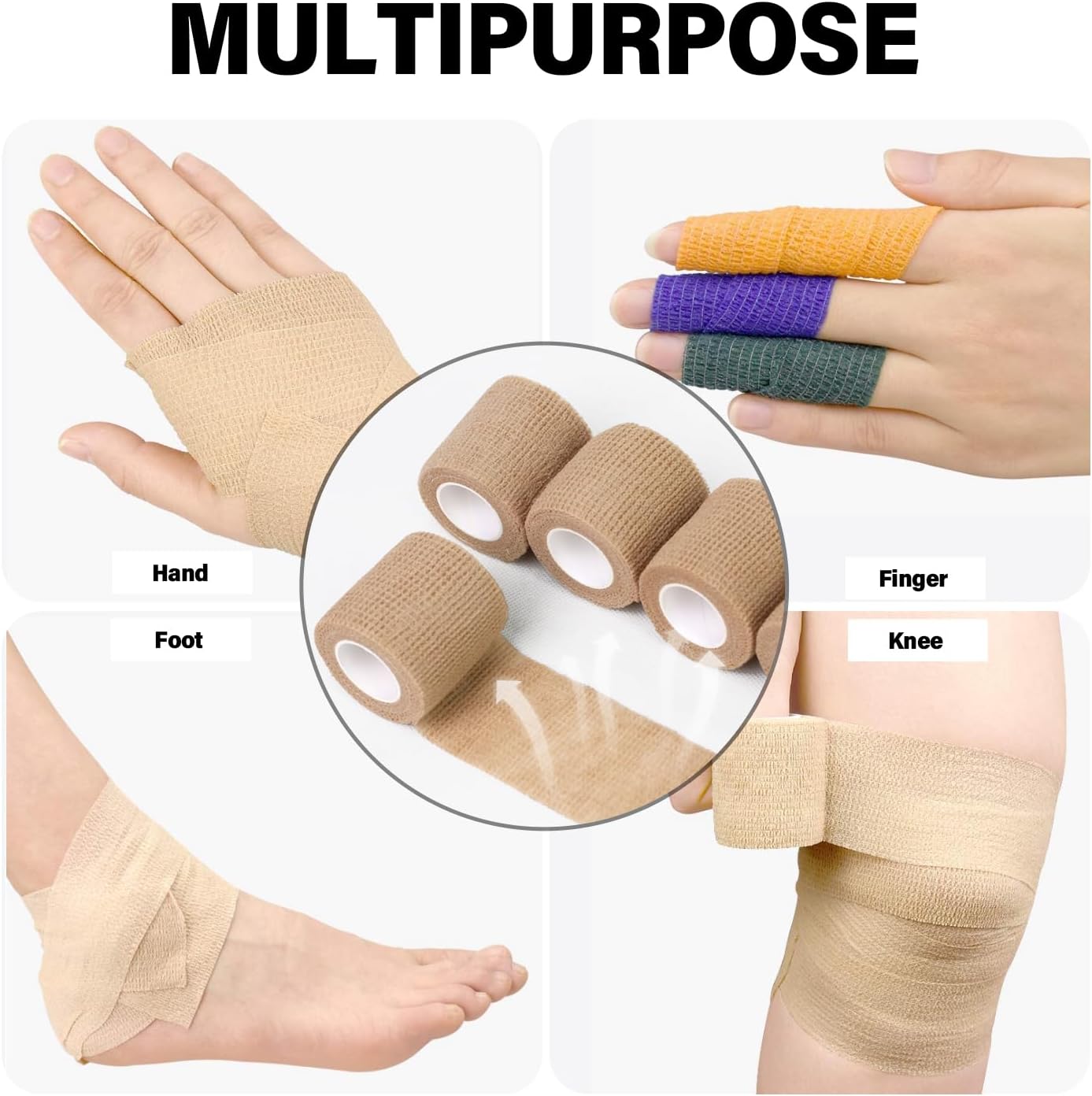 OZER 12 Pack 2 Inch x 5 Yards Self Adhesive Bandage Breathable Cohesive Bandage Wrap Rolls Elastic Self-Adherent Tape for Stretch Athletic, Sports, Wrist, Ankle (Tan, 2 Inch)