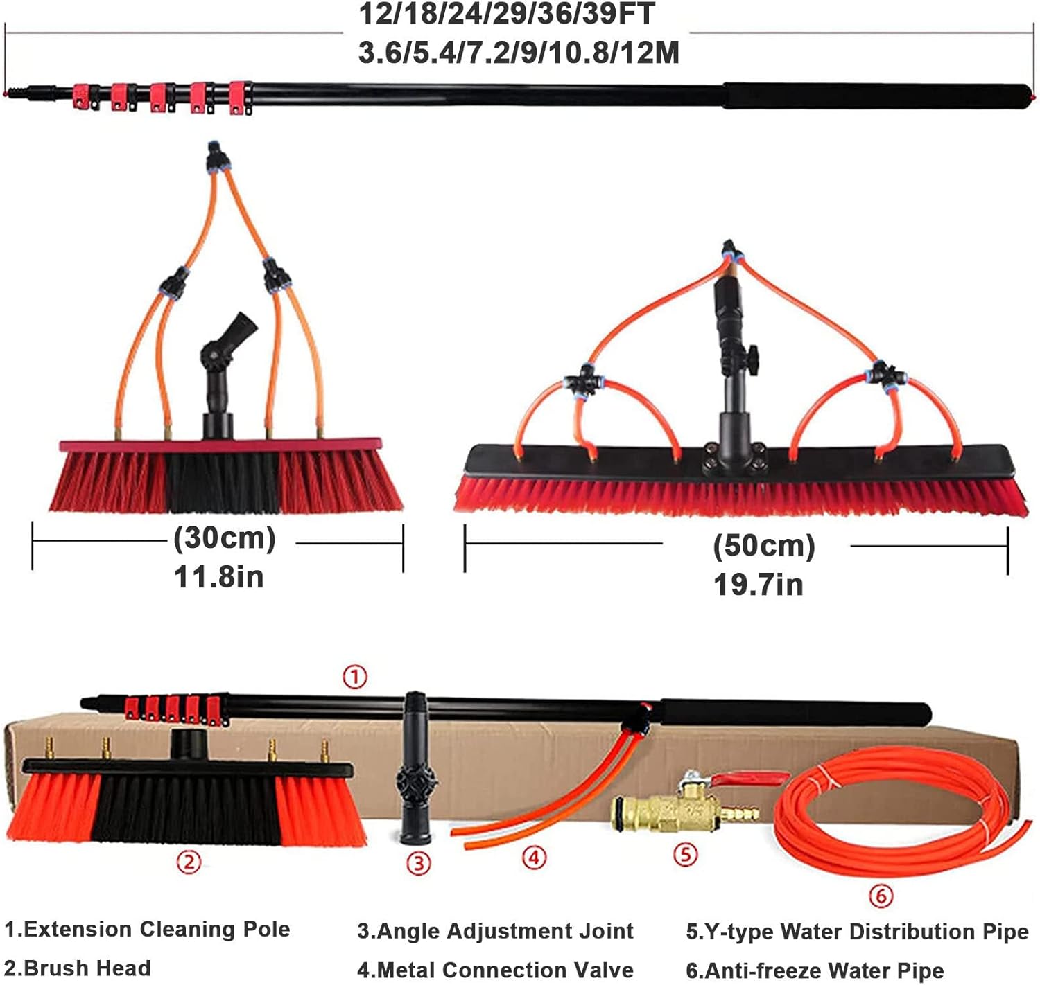 Solar Panel Cleaning Kit - Extendable Window Cleaning Equipment 12-39ft Telescopic Pole for Efficient Outdoor Cleaning of Windows & Photovoltaic Panels - Multi-Use Water Solution