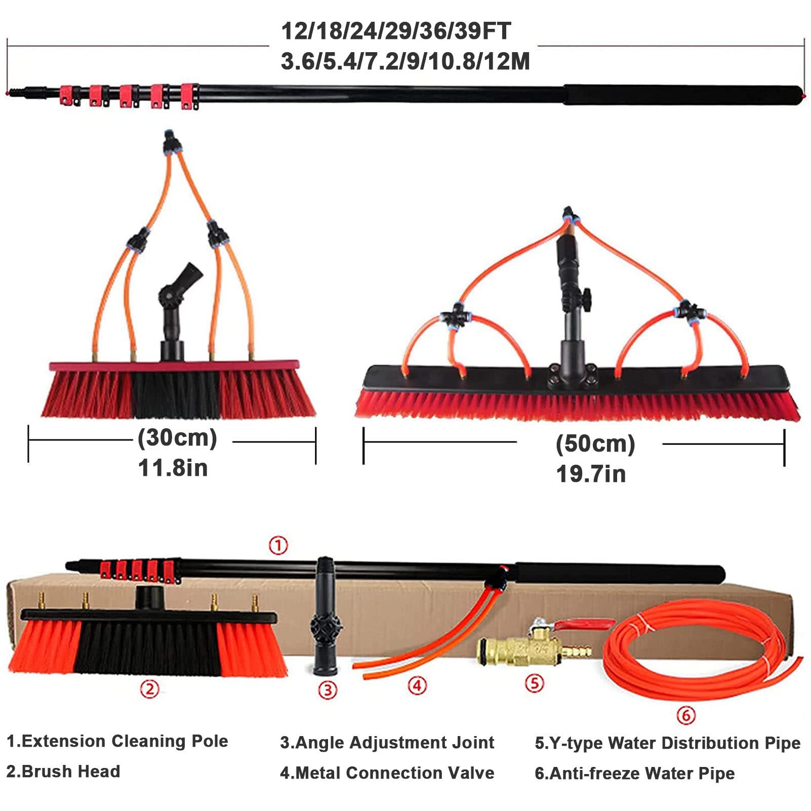 Kit de Limpieza de Ventanas con pértiga alimentada por Agua - Cepillo telescóo de 6-12 m con Manguera rociadora, Limpiador de Paneles solares de 24 pies, Liro, 55 cm, herie