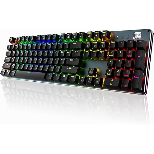 Black Emblem Mechanical Gaming Keyboard with Linear Red Switches, RGB Backlit Full Size 104 Key Programmable Wired Keyboard with Aluminum Base for Gaming/Typing/PC/Mac