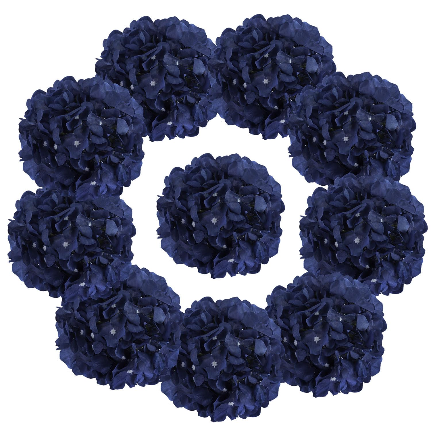 Aviviho Hydrangea Silk Flowers Navy Blue Heads Pack of 10 Full Hydrangea Flowers Artificial with Stems for Wedding Home Party Shop Baby Shower Decor - Image 2