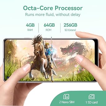 Smartphones Unlocked with 6.95 Large Screen, 48MP Triple Camera, 5000 mAh Battery, 4GB/64GB (256GB Extension), 4G Dual SIM, NFC, Face ID (Green)