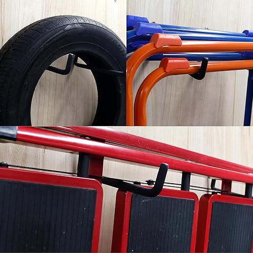 Miniatura 6 de HUHOLE Ganchos de escalera, ganchos de bicicleta, paquete de 4 ganchos de garaje resistentes para escalera, bicicleta, silla plegable, cable,