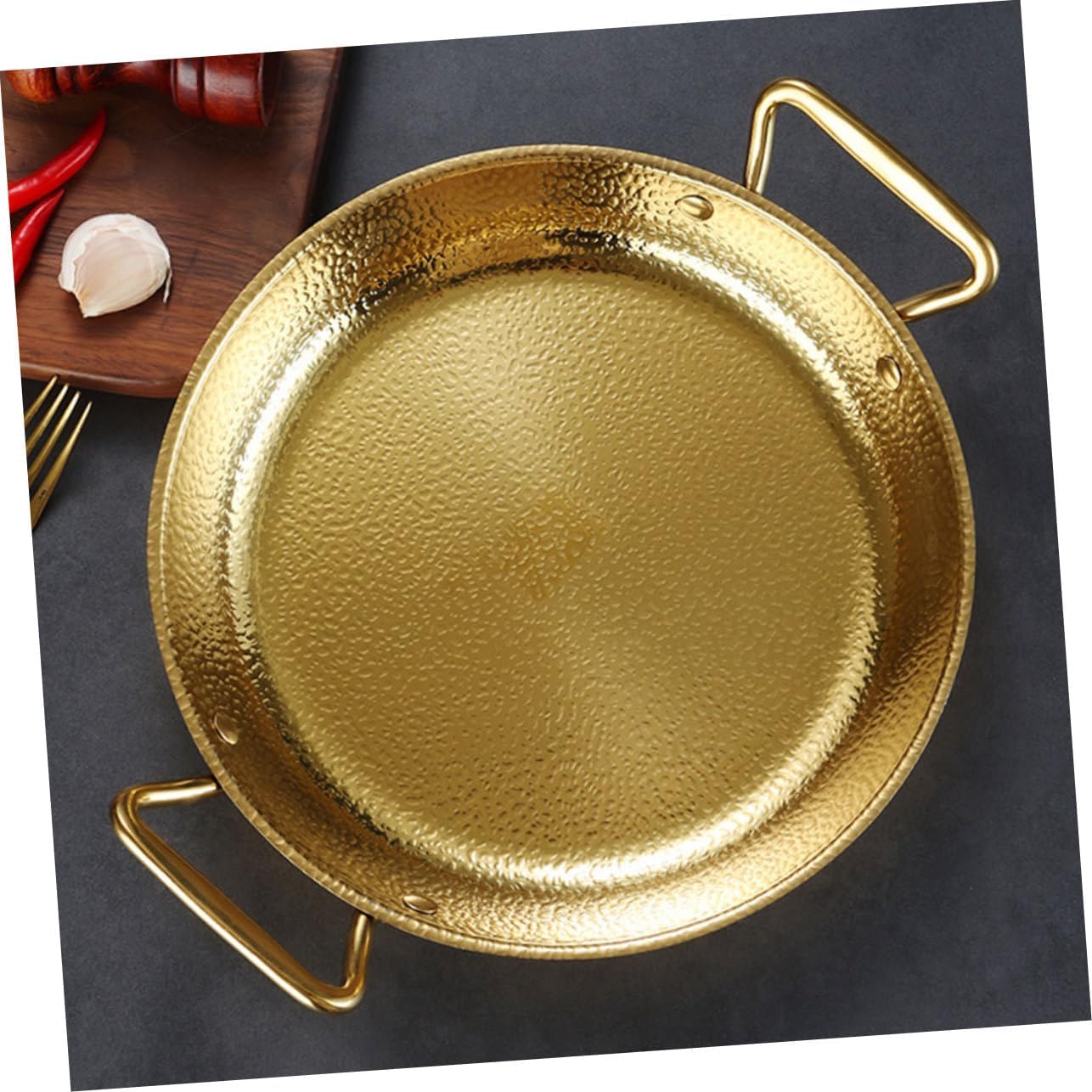 Stainless Steel Seafood Paella Pan Double Handle Hot Pot for Daily Use Household Cooking Flat Bottom Heat Resistant Kitchen Supply