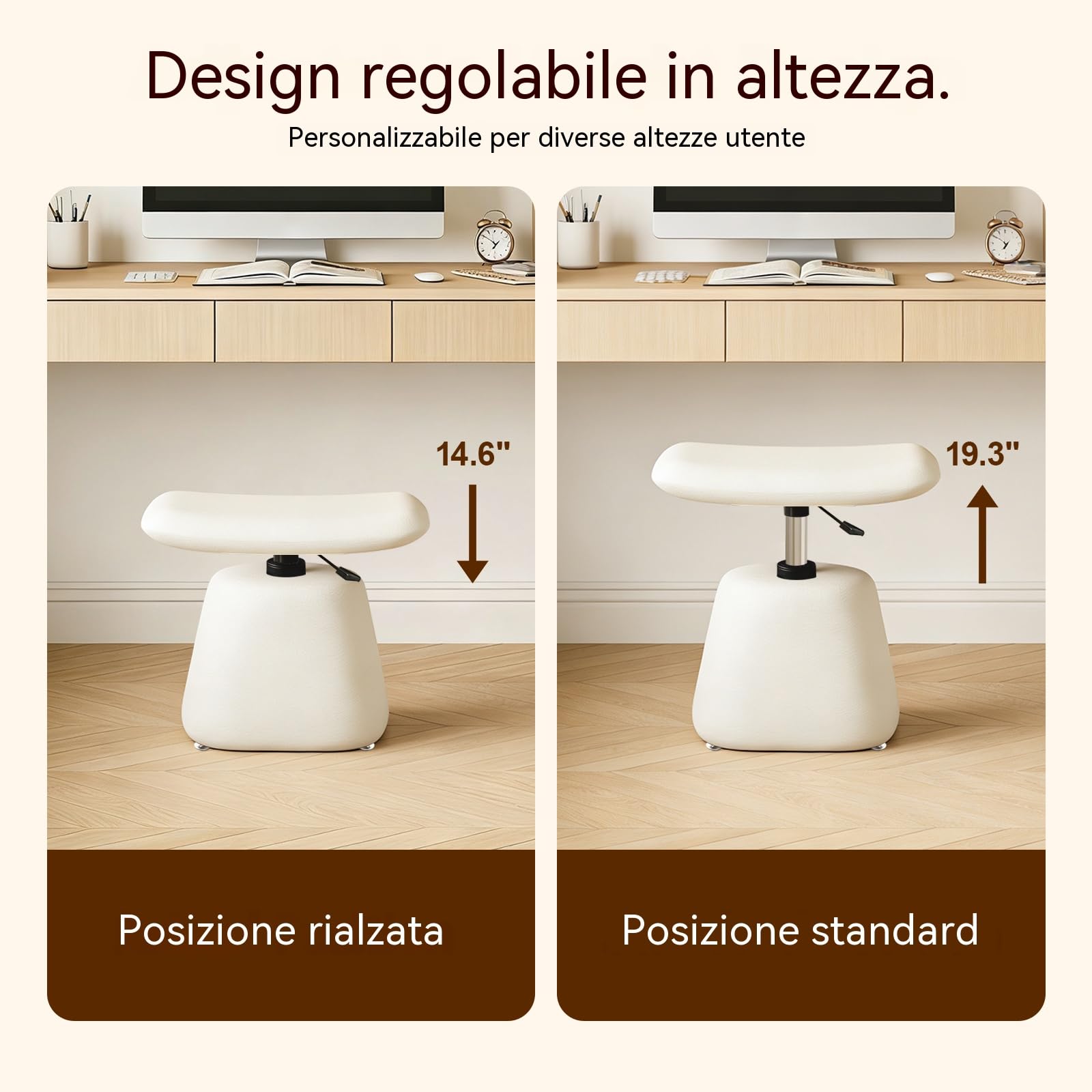 Sgabello da trucco moderno regolabile in altezza, sedia girevole 360° per area trucco, sgabello in similpelle PU per bagno e ingresso