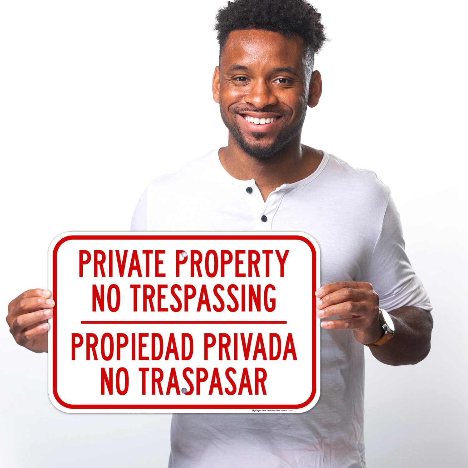 Private Property No Trespassing Bilingual Sign, 12x18 Inches, Rust Free .063 Aluminum, Fade Resistant, Made in USA