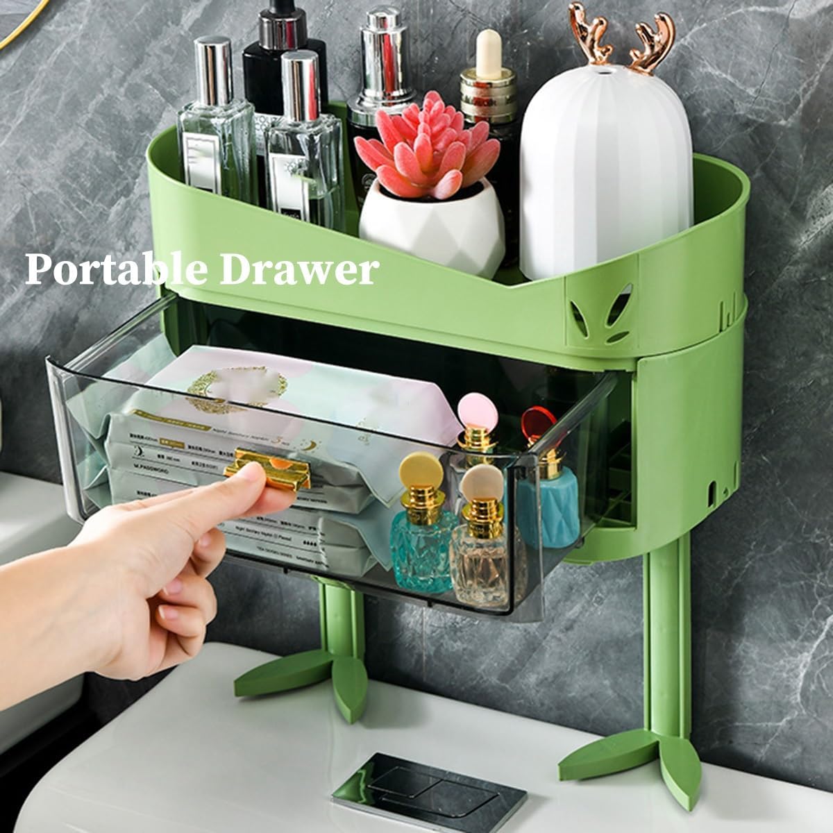 Over The Toilet Storage Shelf 2 Tier, Bathroom Organizer Shelves with Drawer, Above Toilet Storage Wall Mounted Multifunctional Bathroom Storage Rack, No Drilling Space Saver (Color : /Blue) (/Green
