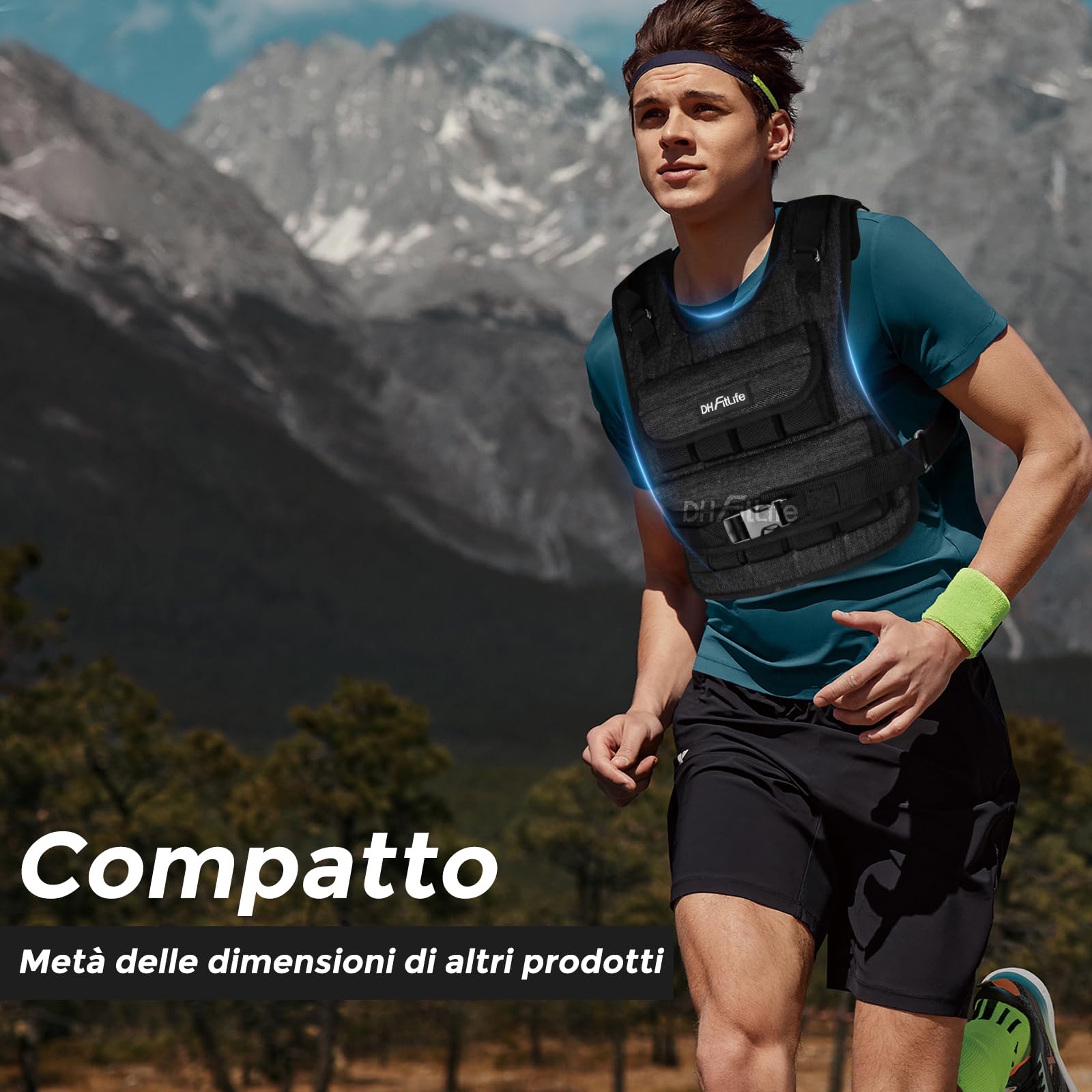 DH FitLife Giubbotto Zavorrato Regolabile 10kg/20kg Compatto e Stabile per Sviluppo Muscolare e Allenamento della Forza | Gilet Zavorrato da Corsa per Donna e Uomo | Gilet Pesi | Fitness Weighted Vest