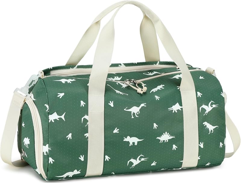 Kids Duffel Overnight Bag Boys Girls Toddler Weekender Carry-On Personalized Tote for Travel Gym Sport (A-Green Dinosaur)