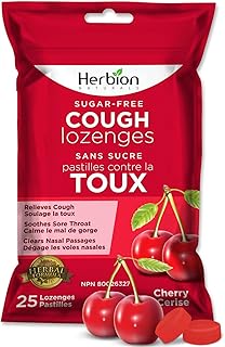 Herbion Naturals Sugar-Free Cough Lozenges with Natural Cherry Flavour, 25 Lozenges - Relieves Cough and Nasal Congestion; Soothes Sore Throat; For Adults and Children 12 years and above
