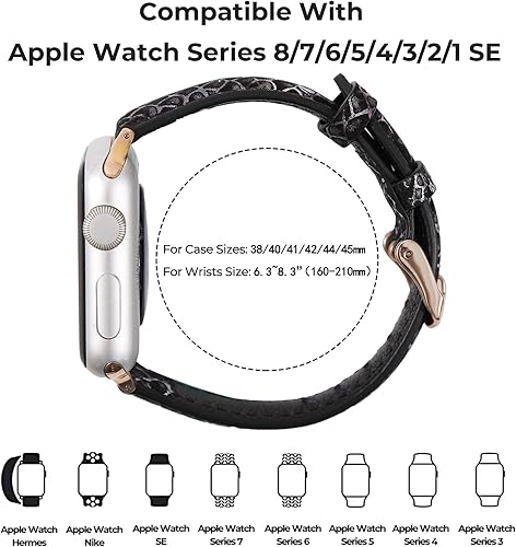 Miniatura 2 de Handodo Correa de reloj de piel de serpiente para Apple Watch 87654321 SE 123, piel de becerro brillante con textura de metal, correa de repuesto