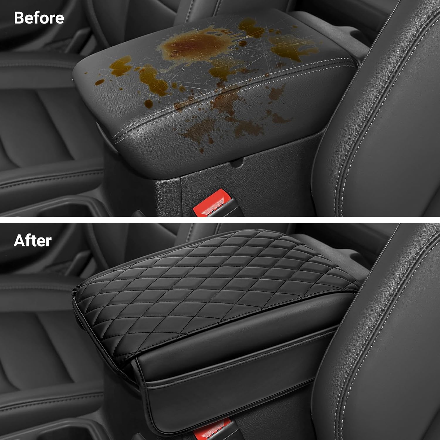 Center Console Armrest Cover Compatible with 2018-2025 2026 Jeep Wrangler JL JLU 2020-2025 2026 Jeep Gladiator JT Accessories Black Leather Arm Rest Lid Protector with Storage Pockets