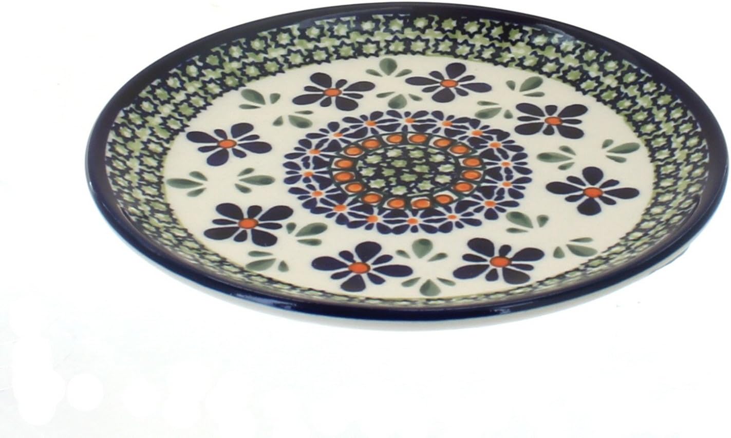 Blue Rose Polish Pottery - Red Floral Butterfly Saucer - 6.25" Diameter - Ceramic Saucer