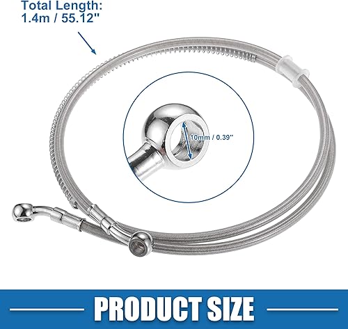 Miniatura 4 de Manguera de aceite de línea de freno hidráulico para motocicleta, 0.394 in ID 55.12 pulgadas de longitud, línea de freno trenzada para ATV