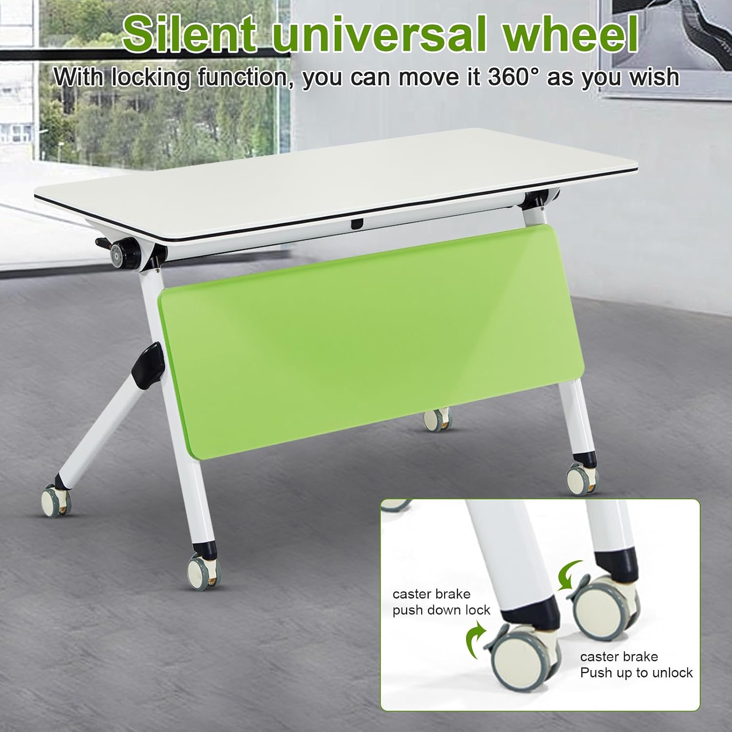 Conference Room Table,Rectangular Meeting Table Single Mobile Classroom Tables with Silent Wheels,Modern Office Folding Conference Mobile Desk,Large Seminar Tables Desk for Home Office (4PCS)