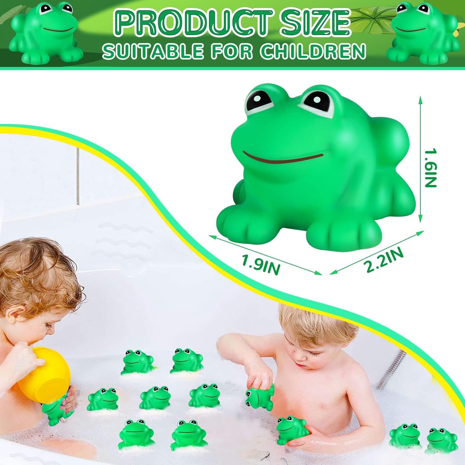 18 pcs Rubber Frogs for Kids, Cute Floating Squeaky Frog Bath Toy Mini Plastic Frogs for Cake Decoration Classroom Carnival Prizes Baby Shower Birthday Party Decoration - view 2