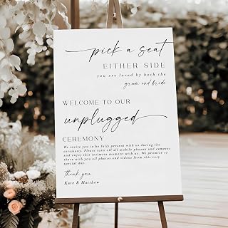 Pick A Seat Not A Side Wedding Sign, No Phones Cameras Ceremony Seating Sign Decorations Signage 12" X 18" (Small), 27" (Medium), 36" (Large), Plastic, Modern, Pole Mount, Weather