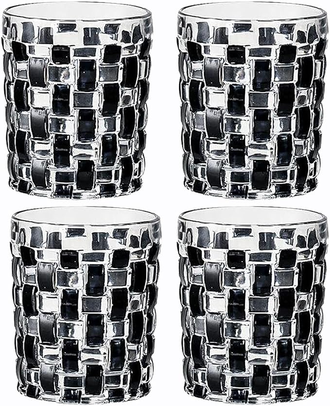 4 Pcs Black Woven Relief Glass Cups 10.5 OZ Drinking Glassware Cocktail Glasses for Iced Coffee Juice Tea Beverage Milk Wine