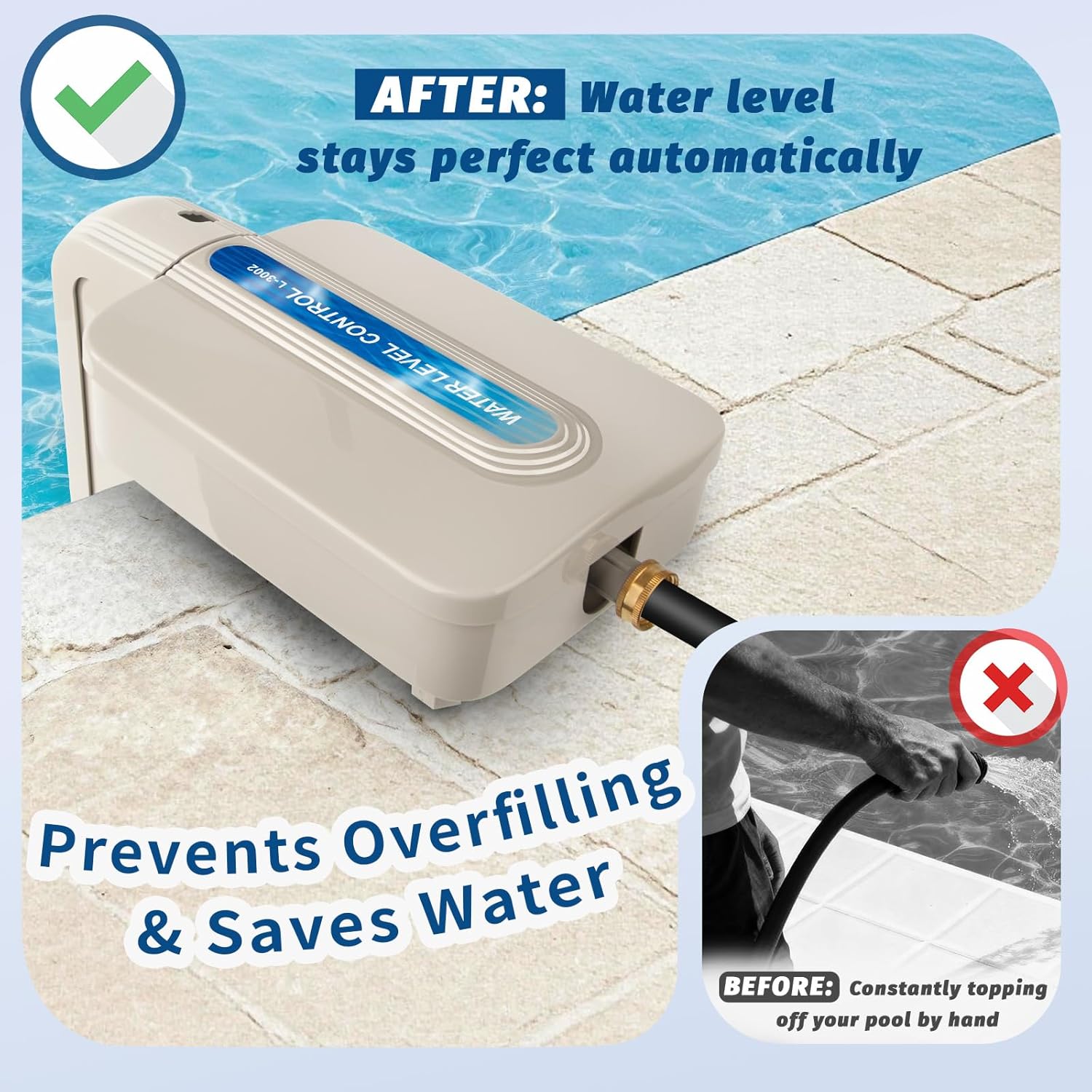Automatic Pool Water Leveler with Adjustable Float Valve, Pool Auto Fill, Pool Water Leveler Auto Fill, Automatic Pool Filler, White