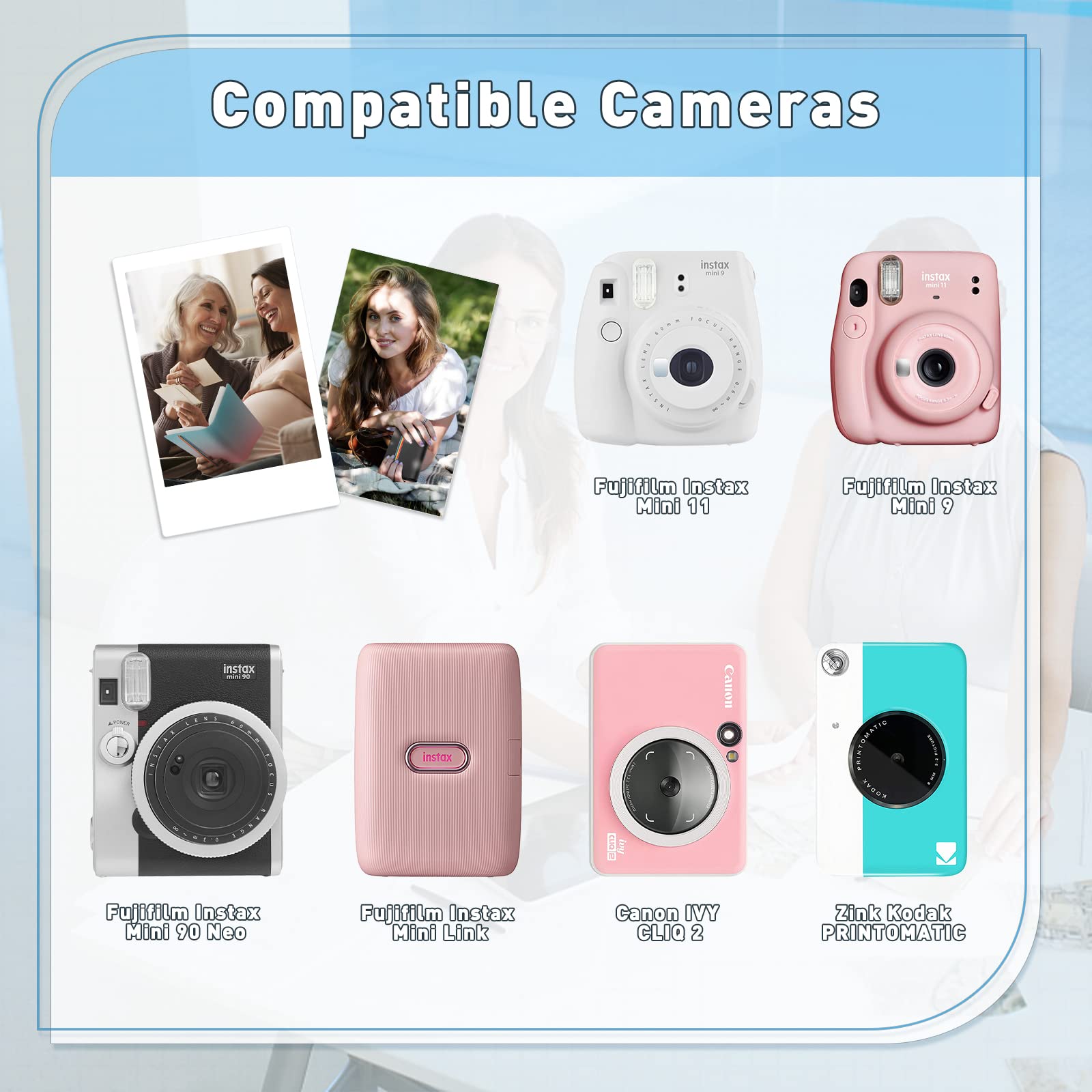 Yinke Album Foto per Fujifilm Instax Mini 9 11 90 Neo/Mini Link/Zink Printomatic/HP Sprocket Printer/Polaroid Snap Instant Camera，Contiene fino a 108 foto（Nero)