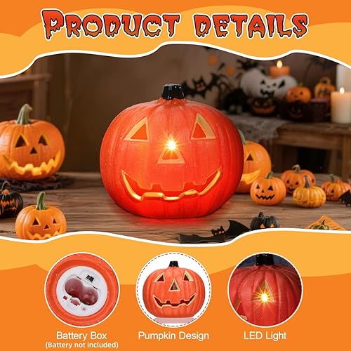 Miniatura 3 de Angoily Linterna de calabaza LED de Halloween, linterna de calabaza para exteriores, decoración de calabaza para otoño, Halloween, accesorios de