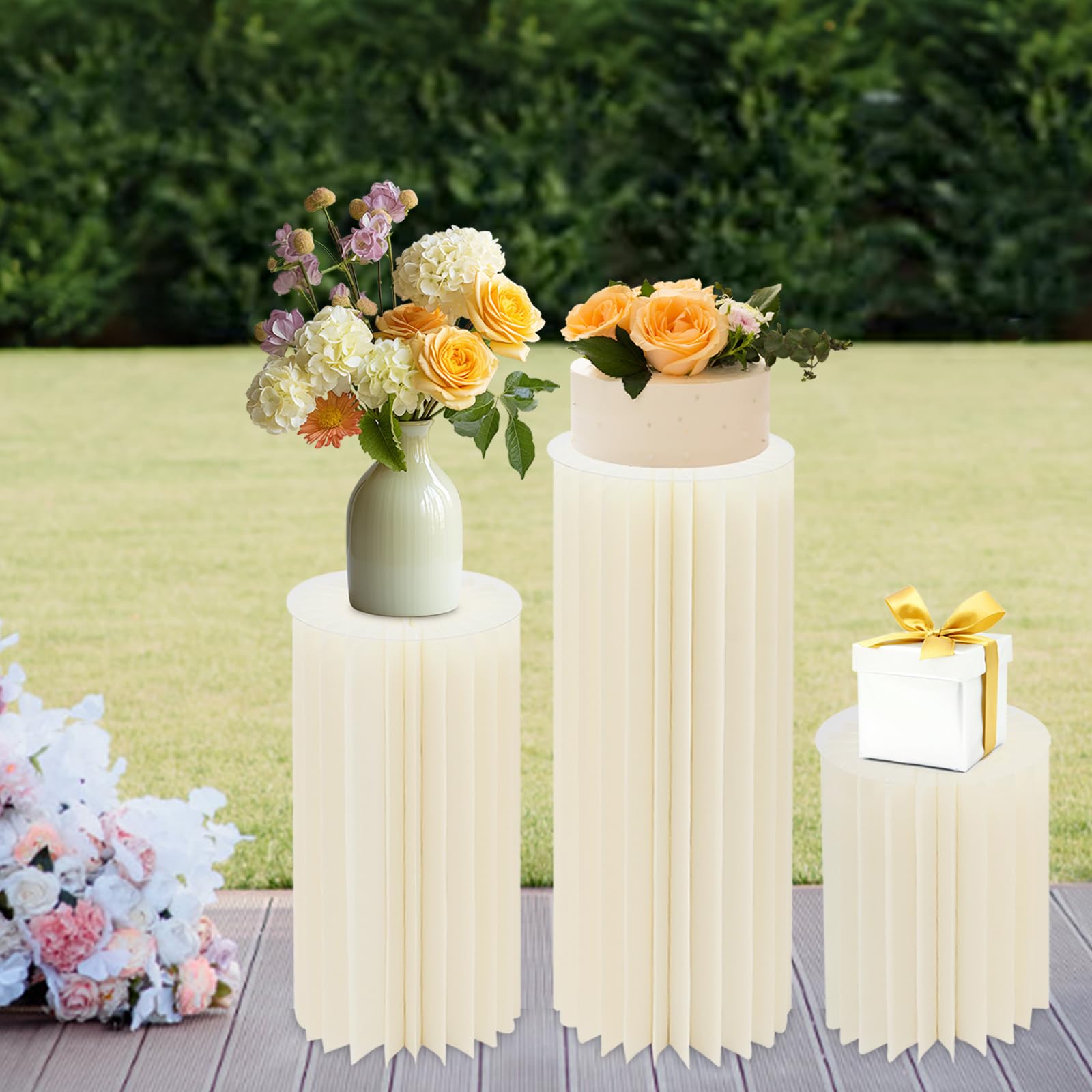 Lot de 3 supports de fleurs pliables en carton - Capacité de charge : 30 kg - Pour fête d'anniversaire, mariage, banquet et fête commerciale - 40 cm, 60 cm, 80 cm