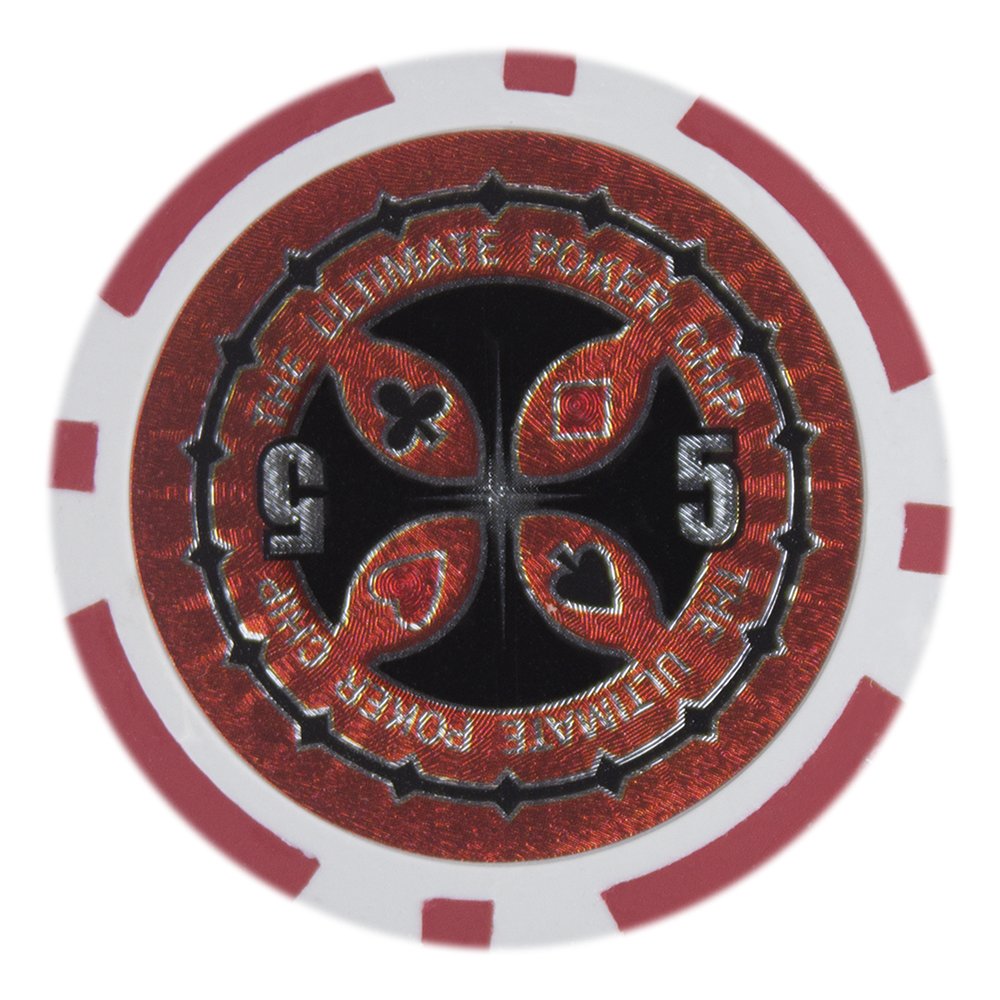 Brybelly The Ultimate Poker Chip Holo Inlay Heavyweight 14-gram Clay Composite - Pack of 50 ($5.00 Red)