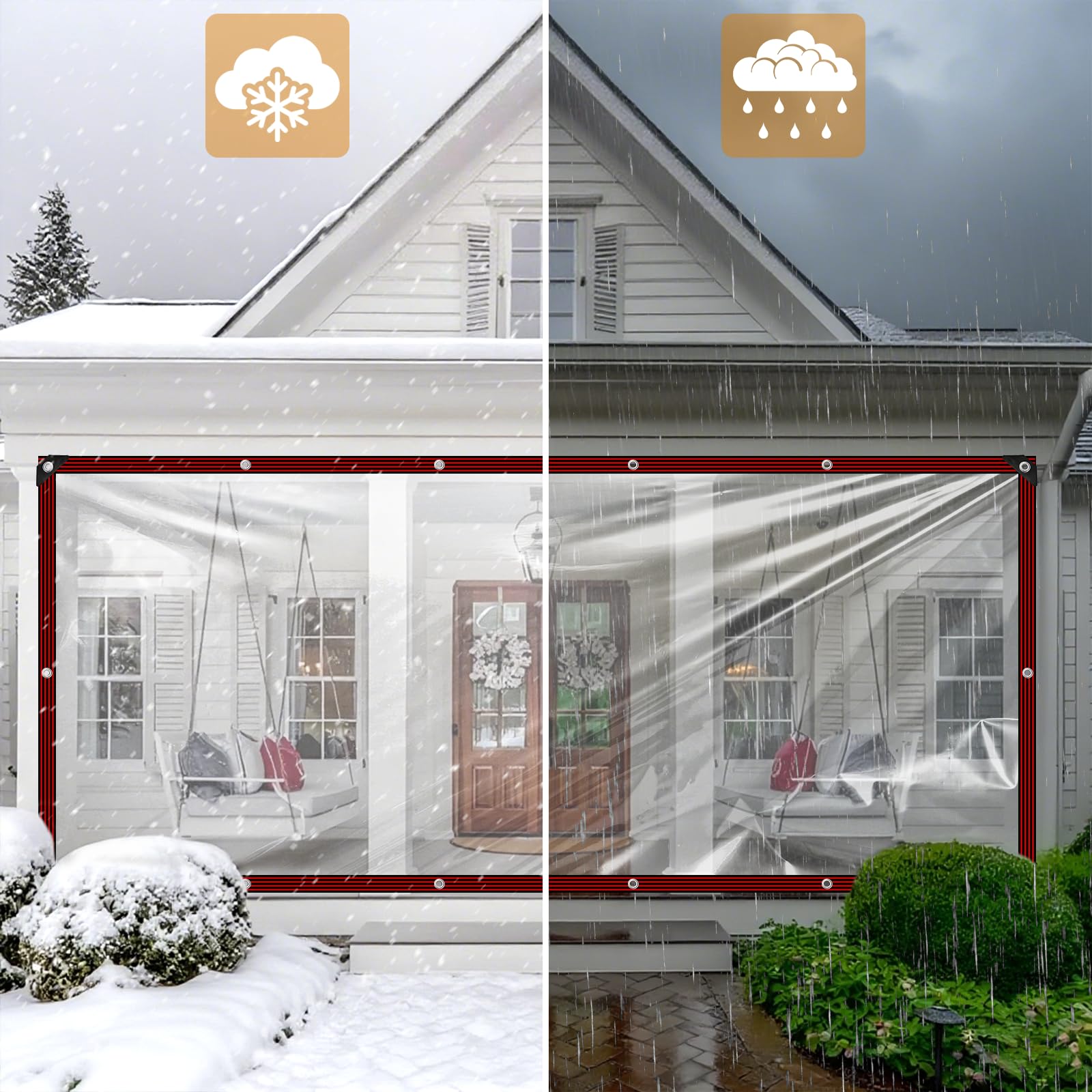 Telone trasparent, impermeabile con occhielli, in PVC trasparente, per esterni carport, telo di copertura trasparente per terrazza, balcone, giardino o casa (2,5 x 5 m)