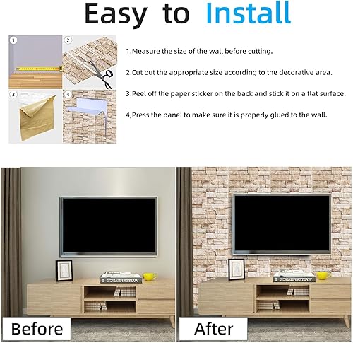 Miniatura 5 de Greymond Paneles de pared 3D para despegar y pegar en roca, 20 piezas de papel tapiz 3D de espuma XPE, paneles de pared de ladrillo sintético para