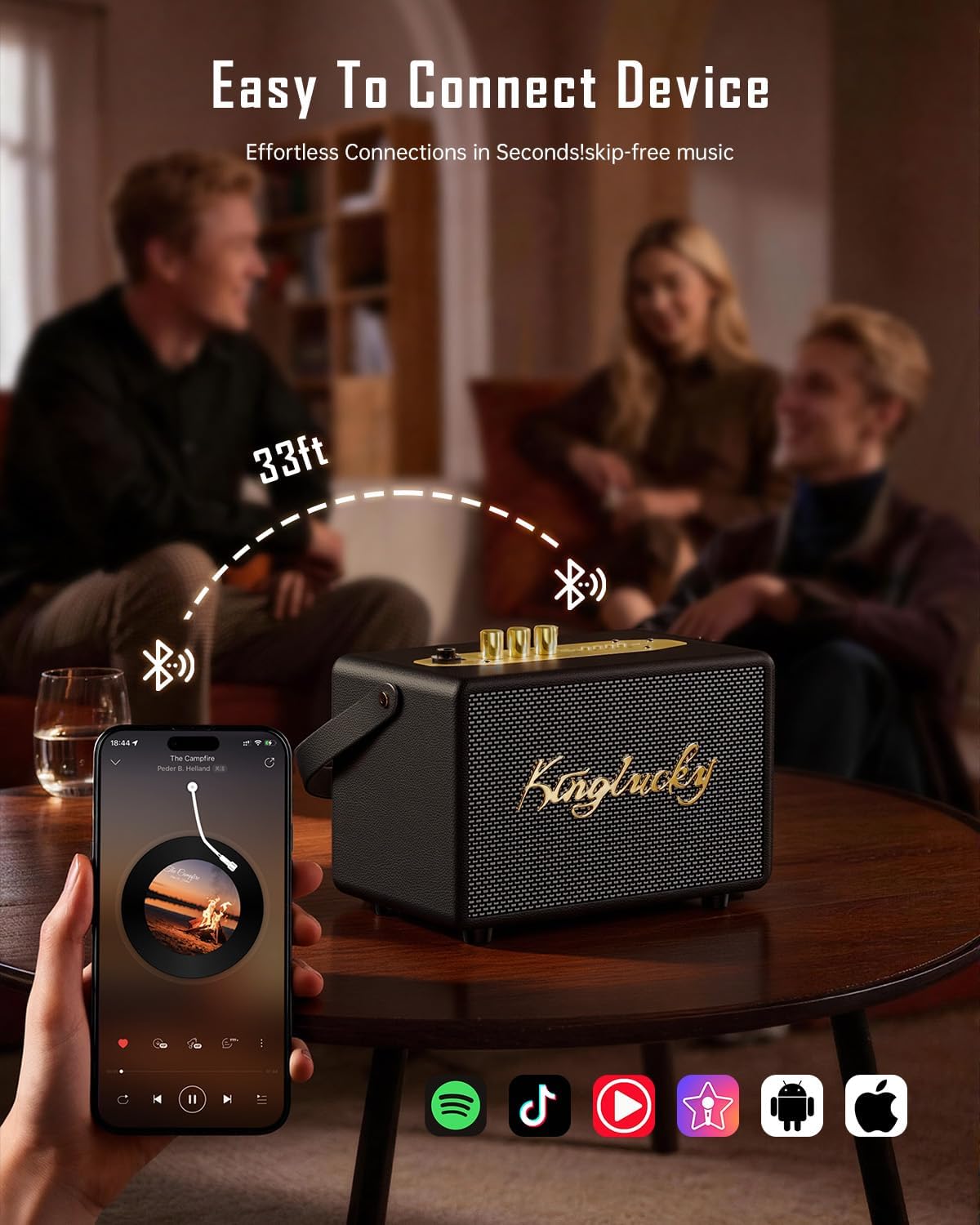 Karaoke Machine with 2 Wireless Microphones for Adults & Kids, Retro Portable Bluetooth Speaker Supports TWS/AUX/USB/TF & Instrument Input, Perfect Home Party System & Ideal Gift for Her & Family