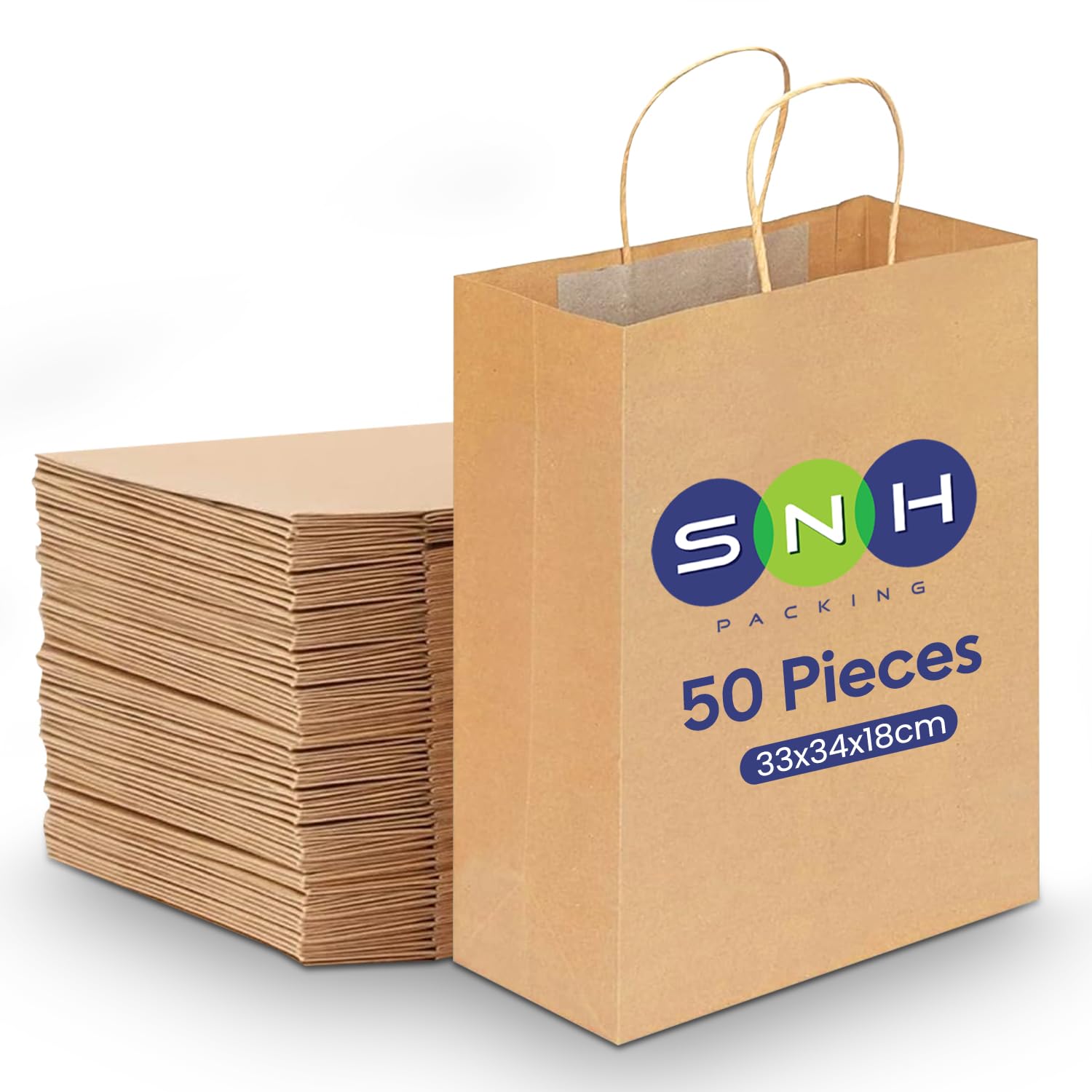 SNH Packing Kraft Paper Bag Brown Twisted Handle 33X34X18 cm Party Bags Hen Bride Birthday Gift Wedding Celebrations For Favour - 50 Pieces.