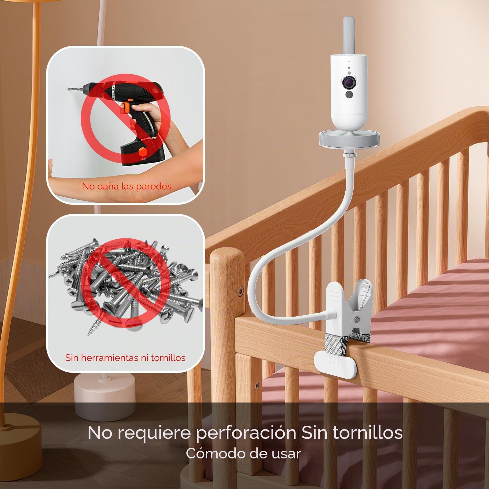 Soporte para cámara de bebé compatible con Philips Avent SCD923/26, SCD921/26, SCD643/26, SCD951/26 – Soporte flexible sin taladrar, fácil montaje para cuna y estantería