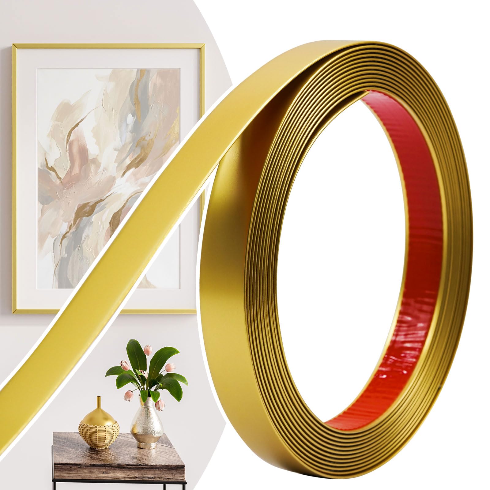 6M Peel and Stick Trim, Gold Waterproof Molding Trim for Walls Edges, Borders, Window Frames, Backsplash Tiles, Flexible and Self Adhesive Trim,20MM
