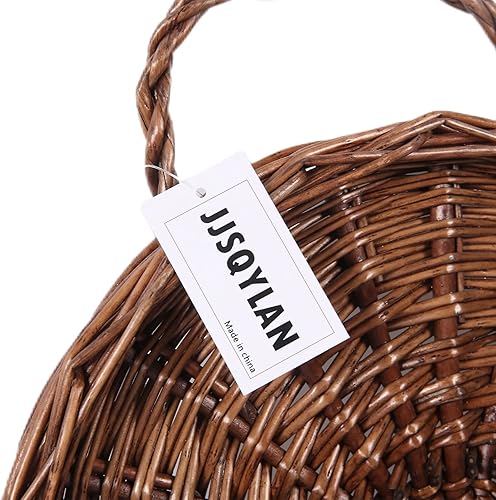 Miniatura 7 de JJSQ - Cesta de almacenamiento colgante de mimbre tejida a mano, decoración de pared para el hogar, jardín, boda, marrón, 14.2 x 11.8 x 4.7 pulgadas