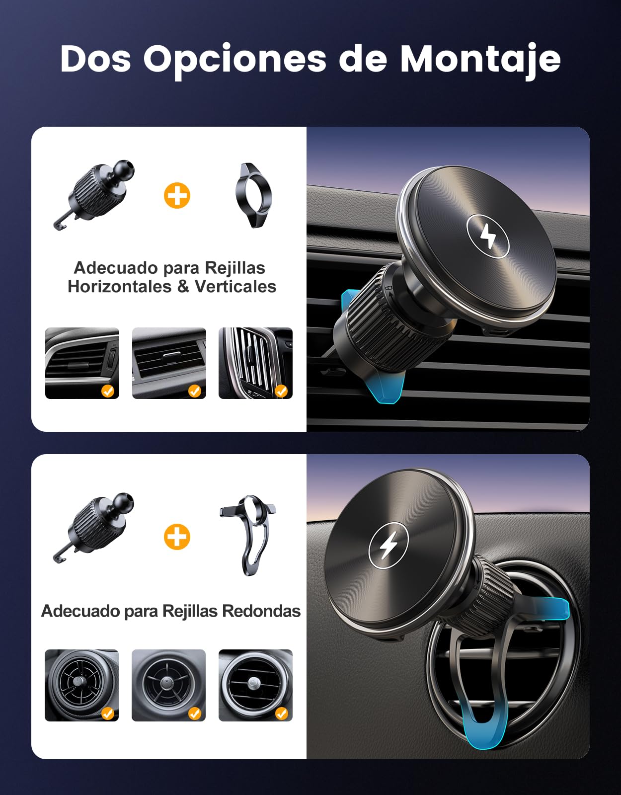 EOIWUY Cargador Inalambrico Coche Compatible con MagSafe, [Autoalineación] 15W Carga Rápida Soporte Movil Coche Magnético para Salida de Aire Compatible con iPhone 17/16/15/14/13/12 Series