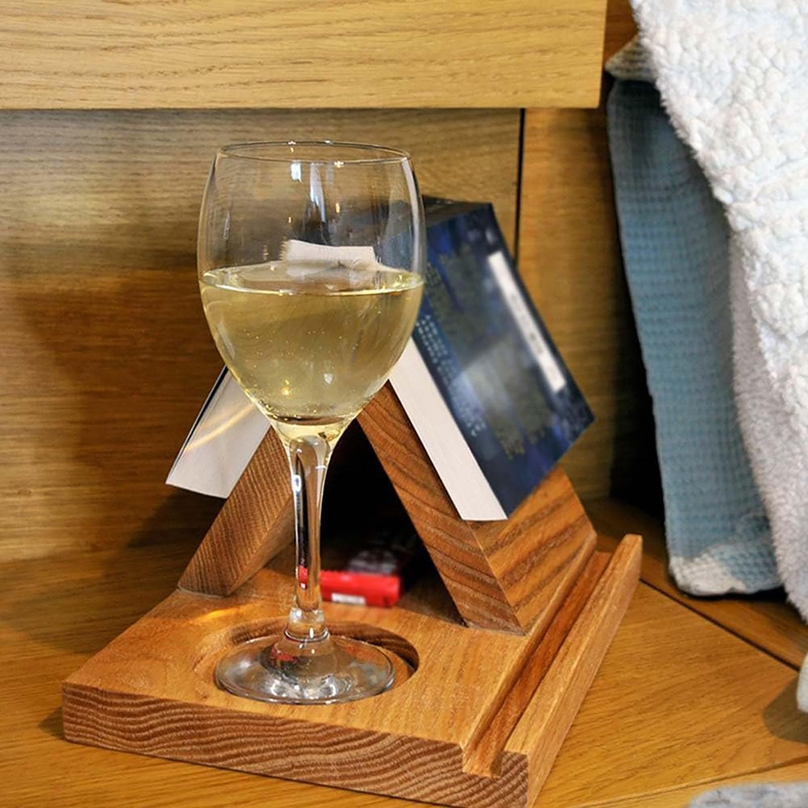 Supporto per libri in legno con portabicchieri, in rovere massiccio, personalizzato, per amanti dei libri, 3 pezzi, supporto per pagine triangolari