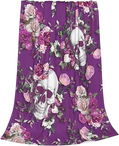 Joismea Manta suave y cálida de franela, manta de cama de forro polar, regalo para decoración del hogar, silla, sofá, calavera rosa morado, 80 x 60