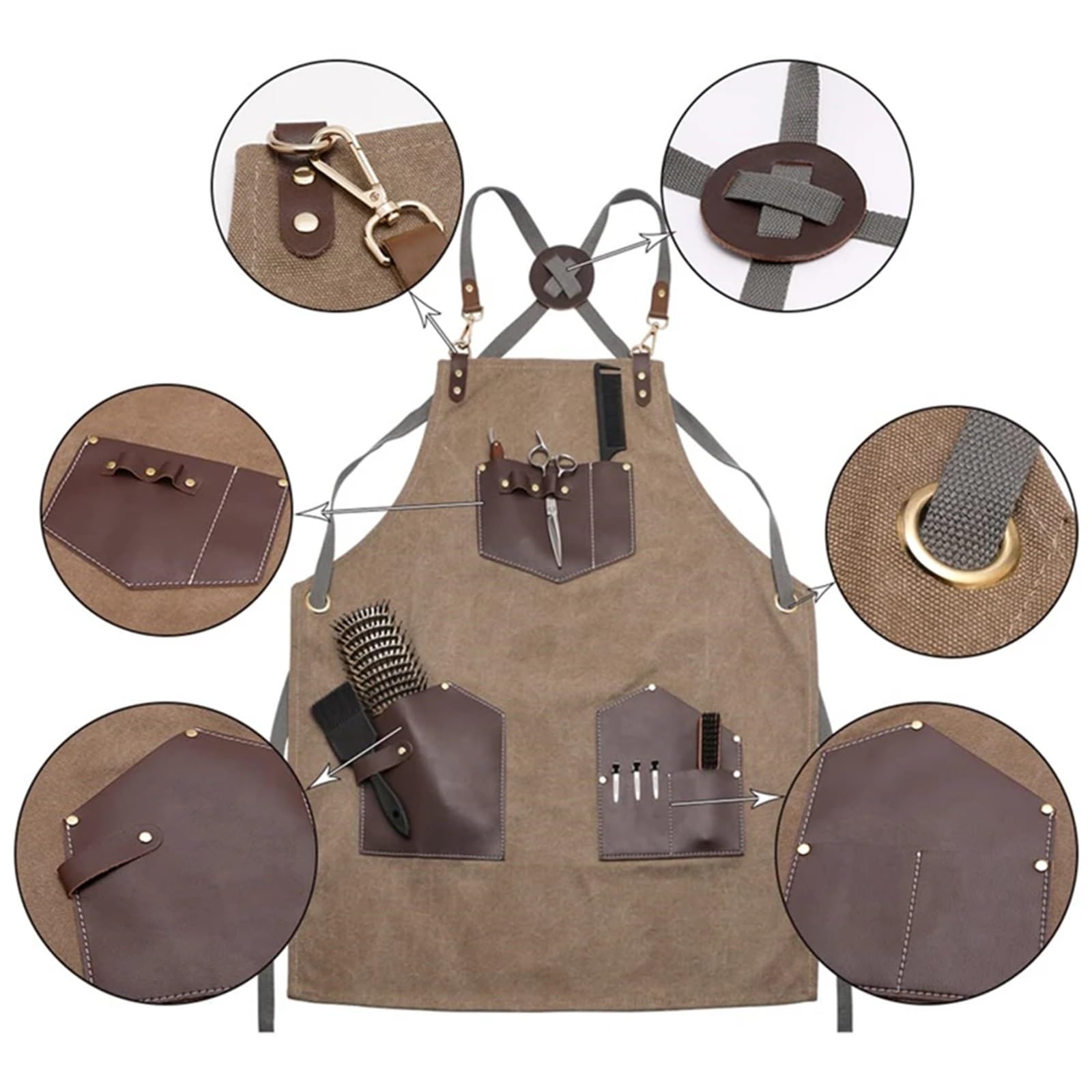 Grembiule da lavoro Tasca in pelle Tela Strumenti professionali for la colorazione dei capelli del salone Multifunzionale impermeabile per Fabbro, Carpentiere