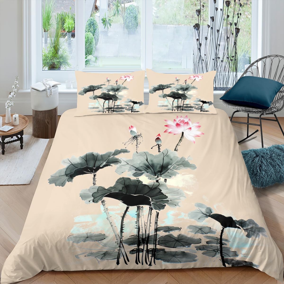 Parure de lit Paysage d'encre 200x200 cm chic avec fermeture éclair
