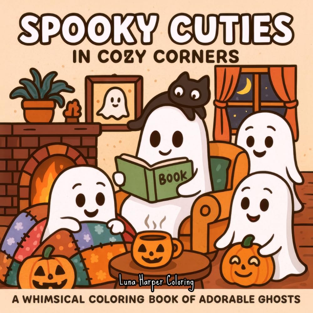Spooky Cuties in Cozy Corners: A Cute Spooky Coloring Book with Sweet Ghosts, Cozy Vibes & Adorable Halloween Scenes