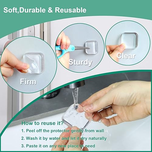 Miniatura 4 de Protector de pared para tope de puerta, protector de pared contra pomos de puerta, resistente, autoadhesivo, suave y transparente, lavable,