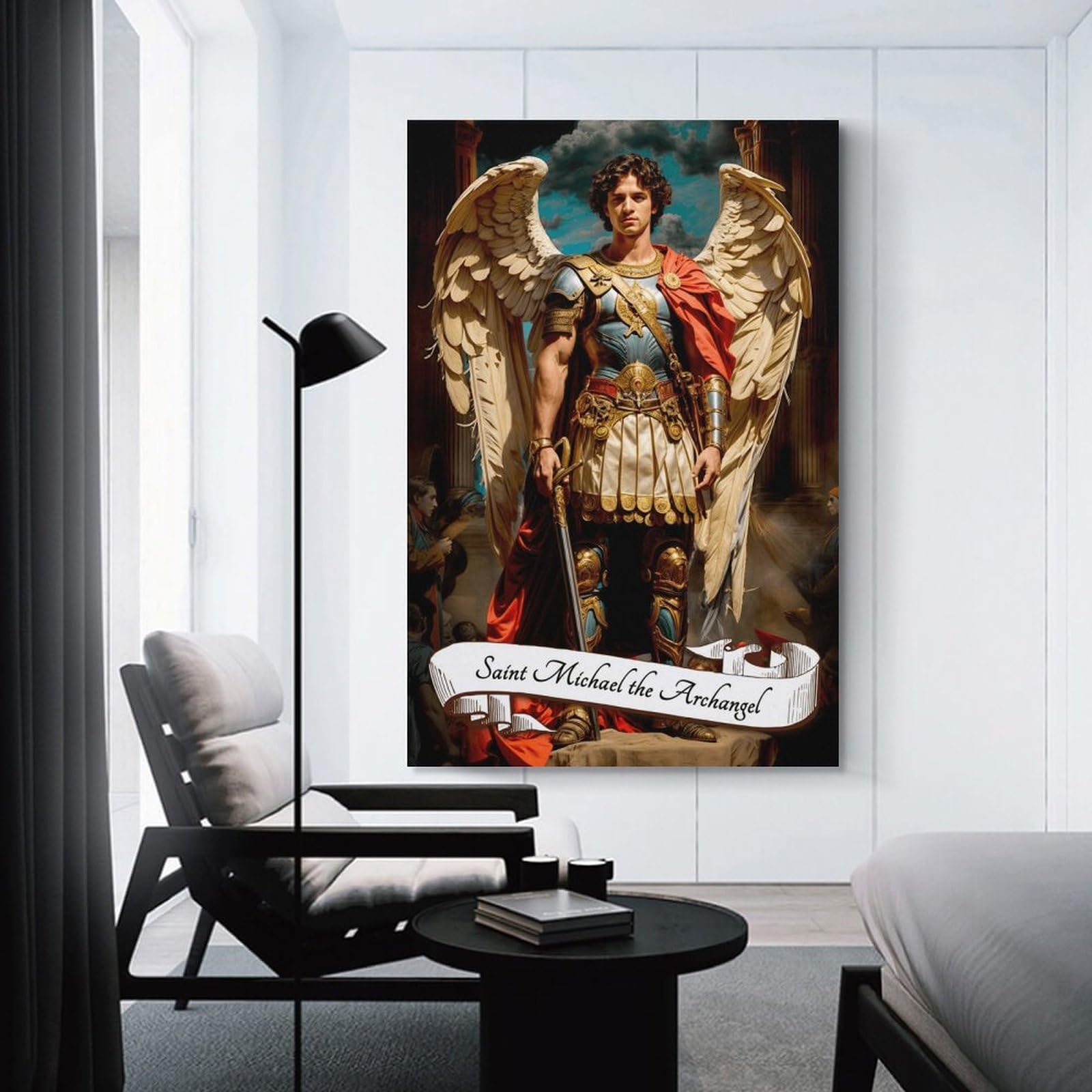 Junmoney Unframe-Style-4 Saint Michael Archangel Statue Decorative Canvas Print, 20X30inch(50X75cm), For Contemporary Homes, Apartments Or Offices, Home Artwork For Modern Interiors