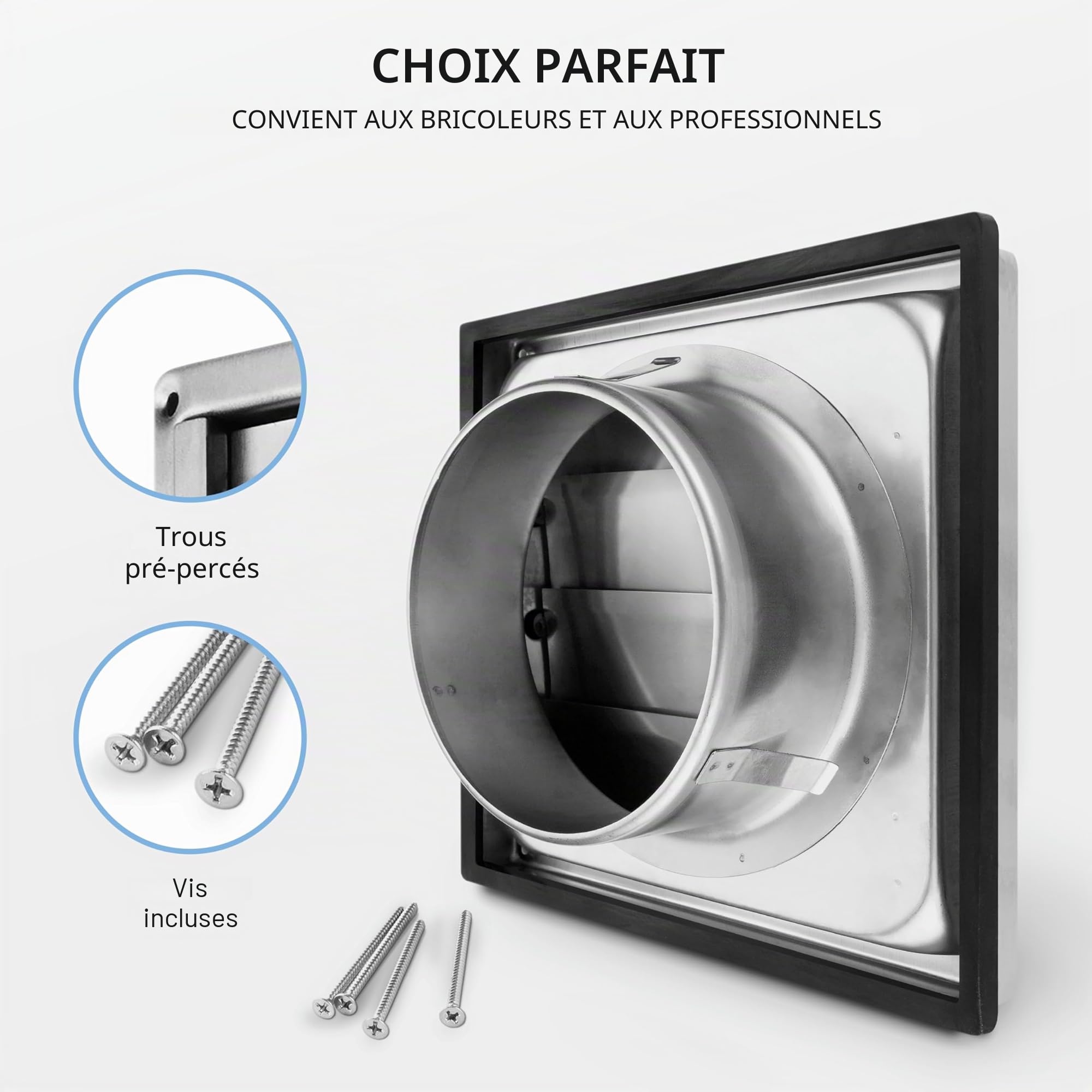 VKE Grille Ventilation 150 mm Grille Inox Anti-retour à Lamelles Mobiles Fermeture Automatique Grille de Hotte Résistant aux Intempéries/Mesure carrée 184x184mm / Aeration Inox