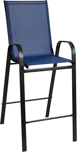 Miniatura 5 de Flash Furniture Paquete de 2 taburetes de bar de la serie Brazos para exteriores con material Flex Comfort y marco de metal