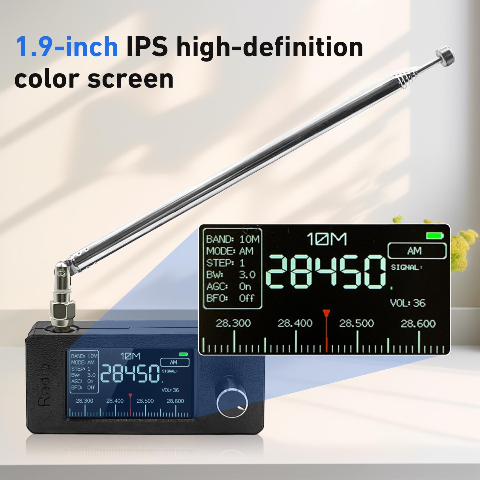 Handheld SI4732 Pocket Pocket Radio, 800MAh Battery Operated Radio, Mini Portable Shortwave Radio Receiver, Full-band Broadcasting, LSB USB AM FM Mode, Receive 9.9K-108Mhz(Black-Pull Rod)