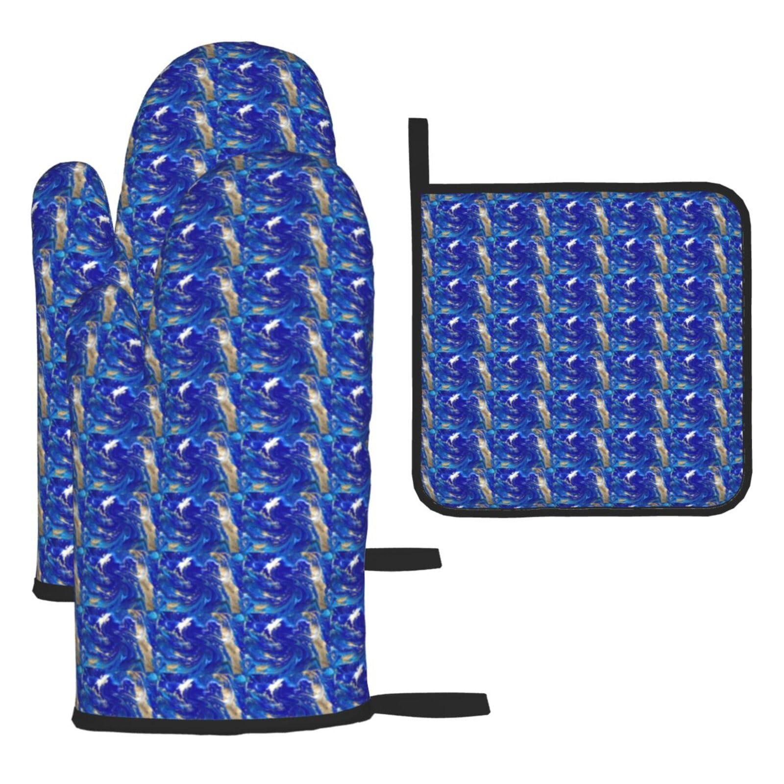 Abstract Marble Stone Print Oven Kitchen Gloves For Baking Outdoor Grilling Home Use Mitts Microwaving Bbq